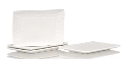 Hivvago White Six Piece Rectangle Pebbled Porcelain Service For Six Salad Plate Set