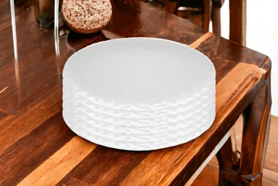 Hivvago White Six Piece Round Pebbled Porcelain Service For Six Dinner Plate Set