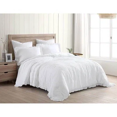 Hivvago White Stone Washed Ruffled Edge Microfiber Comforter Set