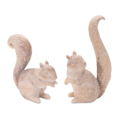 Hivvago White Washed Etched Squirrel Figurine (set Of 2) In Brown