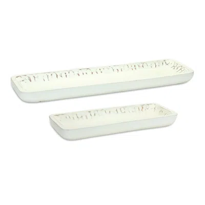Hivvago White Washed Mango Wood Dough Bowl Tray (set Of 2)