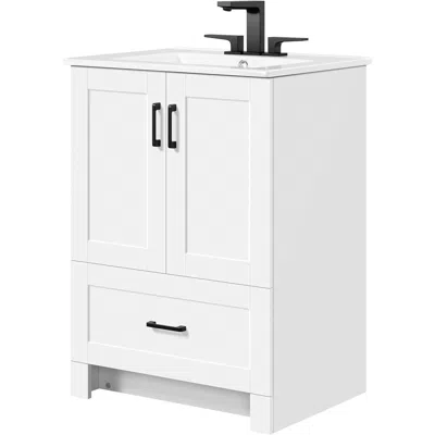 Hivvago White Wood Finish Bathroom Vanity With Ceramic Sink