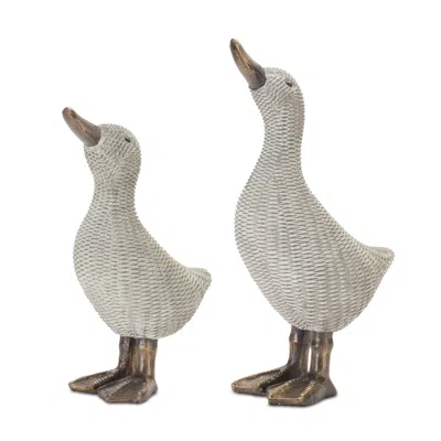 Hivvago Wicker Duck Figurine (set Of 4) In White