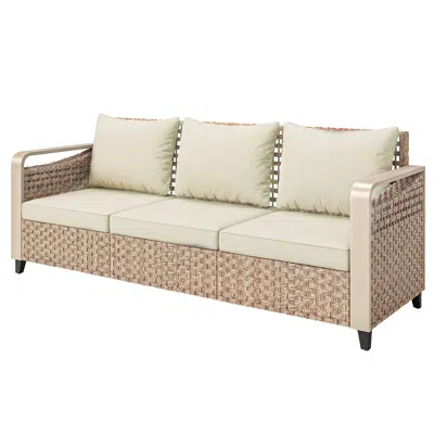 Hivvago Wicker Outdoor Sofa 3-seater With Cushions In Brown