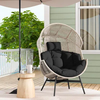 Hivvago Wicker Oversized Egg Style Chair With Cushions And Headrest-black