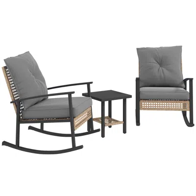 Hivvago Wicker Patio Bistro Set With Tufted Cushions And Coffee Table In Gray