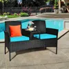 Hivvago Wicker Patio Conversation Furniture Set With Removable Cushions And Table-turquoise