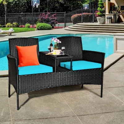 Hivvago Wicker Patio Conversation Furniture Set With Removable Cushions And Table-turquoise In Burgundy