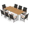 Hivvago Wicker Patio Furniture Set Of 8 Armchairs With Soft Cushions And Acacia Wood Square Table In Black