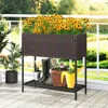 Hivvago Wicker Raised Garden Bed With Storage Shelf And Removable Liner For Flowers