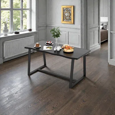 Hivvago Wide 63-inch Table With Decorative Wavy Edge And Durable Metal Structure In Black