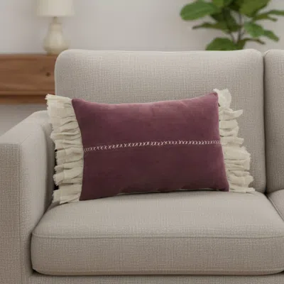 Hivvago Wide Tasseled Marble Maroon Lumbar Pillow In Burgundy
