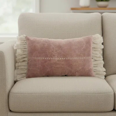 Hivvago Wide Tasseled Marble Pink Lumbar Pillow
