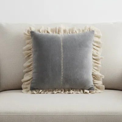Hivvago Wide Tasseled Marble Steel Blue Throw Pillow In Multi