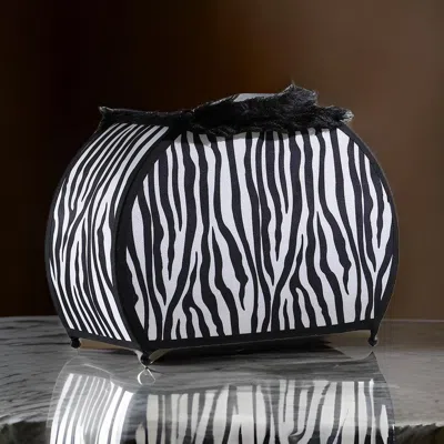 Hivvago Wigi 12 Inch Accent Lamp, Purse, Zebra Animal Print, Black White Faux Fur
