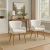 Hivvago Willy Side Chair Set Of 2, White Boucle, Soft Padding, Brown Wood Legs In White
