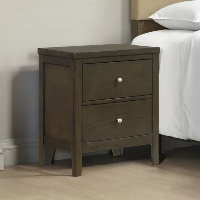Hivvago Wily Nightstand, Dark Brown Wood, 2 Drawers With Round Nickel Knobs