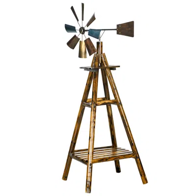 Hivvago Windmill Weather Vane With Shelf Steel Head And Wood Base