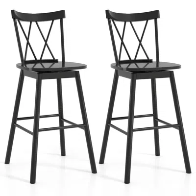 Hivvago Windsor Bar Stool With Ergonomic Backrest And Footrests Set Of 2 - 29 Inch In Black