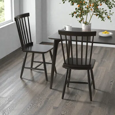 Hivvago Windsor Dining Chair Set Of 2 With Elevated Spindle Back In Brown