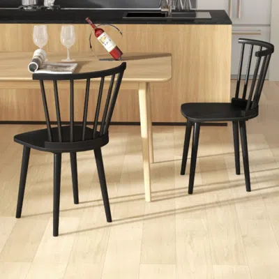 Hivvago Windsor Dining Chairs Set Of 2 Rubber Wood Kitchen Chairs With Spindle Back-black