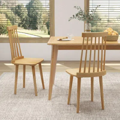 Hivvago Windsor Dining Chairs Set Of 2 With High Spindle Back And Natural Rubber Wood Legs For Dining Room L In Brown