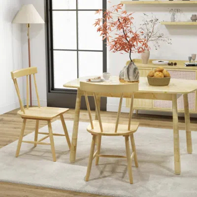 Hivvago Windsor Style Armless Chairs With Solid Rubber Wood Frame-natural