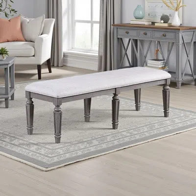 Hivvago Winie Dining Bench With Turned Legs, 64 Inch Gray Wood And Fabric