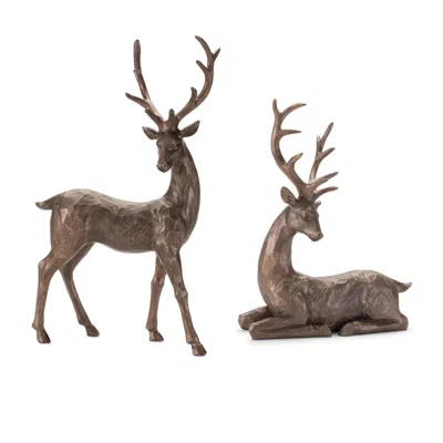 Hivvago Winter Deer Figurine (set Of 2) In Brown