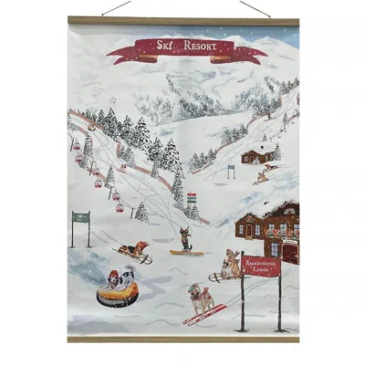 Hivvago Winter Dogs Ski Resort Banner 48"h In Multi