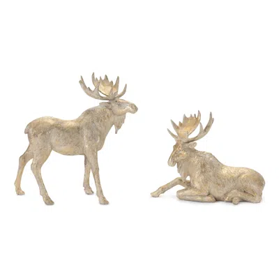 Hivvago Winter Moose Figurine (set Of 2) In Gold