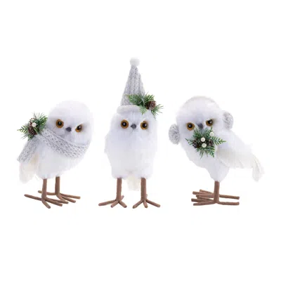 Hivvago Winter Owl Figurines - Set Of 3 In White