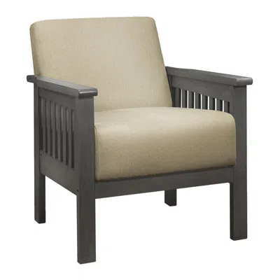 Hivvago Wiston 31 Inch Accent Chair Armchair, Beige Polyester, Dark Gray Solid Wood
