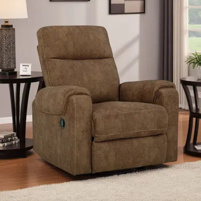 Hivvago Woli Manual Rocker Recliner Chair, 39 Inch Classic Brown Faux Leather