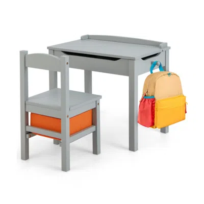 Hivvago Wood Activity Kids Table And Chair Set With Storage Space-gray