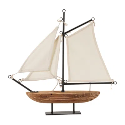 Hivvago Wood And Iron Sailboat Sculpture 19.5"l In Brown