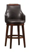 Hivvago Wood & Leather Bar Height Chair With Swivel Mechanism, Oak Brown & Black, Set Of 2 In Brown