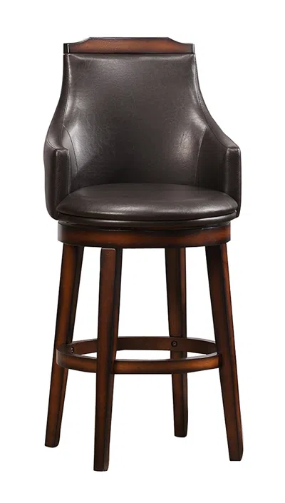 Hivvago Wood & Leather Bar Height Chair With Swivel Mechanism, Oak Brown & Black, Set Of 2