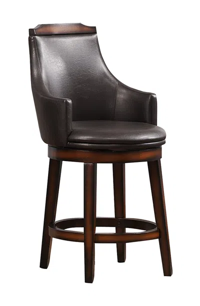 Hivvago Wood & Leather Counter Height Chair With Swivel Mechanism, Brown & Black, Set Of 2