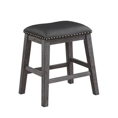 Hivvago Wood & Leather Counter Height Stool With Nail Head Trim, Set Of 2, Black & Gray
