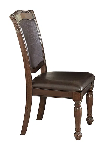 Hivvago Wood & Leather Dining Side Chair, Cherry Brown & Dark Brown, Set Of 2