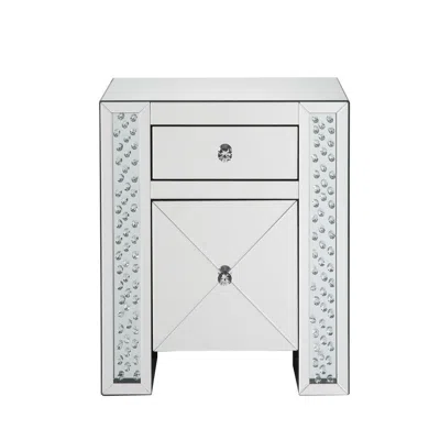 Hivvago Wood & Mirror Nightstand With Crystal Inserts, Silver