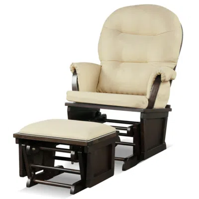 Hivvago Wood Baby Glider And Ottoman Cushion Set With Padded Armrests For Nursing-beige In Neutral