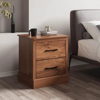 Hivvago Wood Compact Floor Nightstand With Storage Drawers-rustic Brown