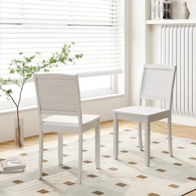 Hivvago Wood Dining Chair Set Of 2 Armless Kitchen Chairs With Rubber Wood Legs-white In Black