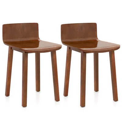 Hivvago Wood Dining Chair Set Of 2 Farmhouse Kitchen Dining Room Chairs Mid-century Modern Armless Side Chai In Brown