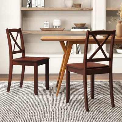 Hivvago Wood Dining Chair Set Of 2 With Rubber Wood Legs And Curved Backrest-brown