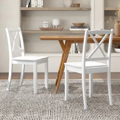 Hivvago Wood Dining Chair Set Of 2 With Rubber Wood Legs And Curved Backrest-white
