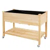 Hivvago Wood Elevated Planter Bed With Lockable Wheels Shelf And Liner