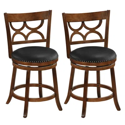 Hivvago Wood Frame Swivel Bar Stools Set Of 2 With High Backrest In Brown